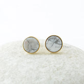 White Howlite Stud Earring - Gemstone Studs - Sterling Silver - 9mm Round -Jewelry Manufacturer - Jewelry For Teacher - Gift For Young Lady